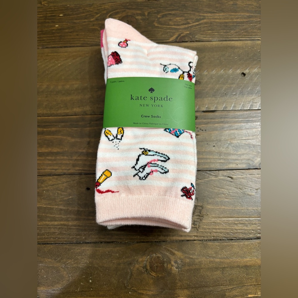 Kate Spade New York White and Pink Patterned Crew Socks